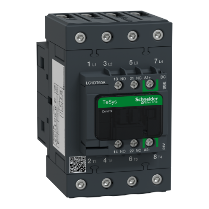 Picture of Contactor, TeSys Deca, 4P(4NO), AC-1, <=440V, 60A, 24VDC coil, EverLink BTR screws