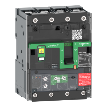 Picture of Circuit breaker, ComPacT NSXm 160B, 25kA/415VAC, 4 poles, MicroLogic 4.1 trip unit 100A, lugs/busbars