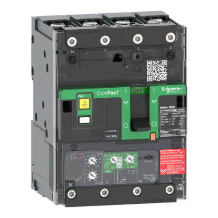 Picture of Circuit breaker, ComPacT NSXm 160F, 36kA/415VAC, 4 poles, MicroLogic 4.1 trip unit 100A, lugs/busbars