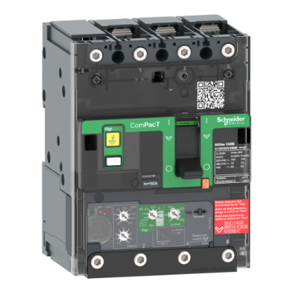 Picture of Circuit breaker, ComPacT NSXm 63N, 50kA/415VAC, 3 poles, MicroLogic 4.1 trip unit 50A, lugs/busbars