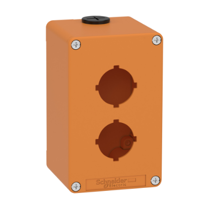Picture of Empty control station, Harmony XAP, XB2 SL, zinc alloy, orange, M20, 2 cut outs 30mm with notches, 80x130x77, UL cULus