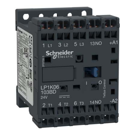 Picture of Contactor, TeSys K, 3P, AC-3/AC-3e, 440V, 9A, 1NO aux, 24V DC coil,spring terminal
