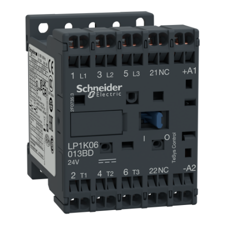 Picture of Contactor, TeSys K, 3P, AC-3/AC-3e, 440V, 9A, 1NC aux, 24V DC coil, spring terminals