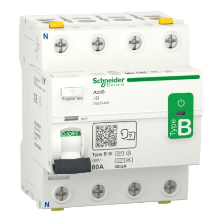 Picture of Residual current circuit breaker (RCCB), Acti9 iID, 4P, 80A, B-SI type, 30mA, double terminal