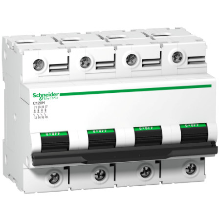 Picture of Acti9, Miniature circuit breaker (MCB), Acti9 C120H, 4P, 125A, B curve, 15000A (IEC/EN 60898-1), 15kA (IEC/EN 60947-2)