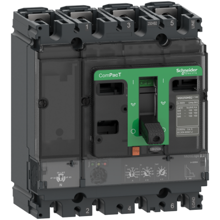 Picture of Circuit breaker, ComPacT NSX100H, 70kA/415VAC, 4 poles, MicroLogic 2.2 trip unit 100A