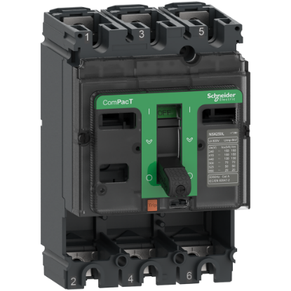 Picture of Circuit breaker basic frame, ComPacT NSX100B, 25kA/415VAC, 3 poles, 100A frame rating, without trip unit
