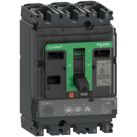 Picture of Circuit breaker, ComPacT NSX100HB2, 100kA/690VAC, 3 poles, MicroLogic 2.2 trip unit 100A