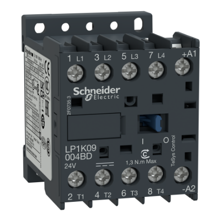 Picture of contactor, TeSys K, 4P(4NO),AC-1, 440V, 20A, 24V DC coil