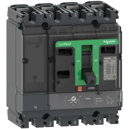 Picture of Circuit breaker, ComPacT NSX160H, 70kA/415VAC, 4 poles 3D (neutral not protected), TMD trip unit 160A