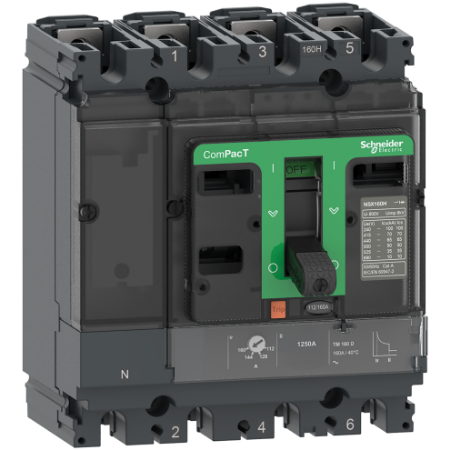Picture of Circuit breaker, ComPacT NSX100HB1, 75kA/690VAC, 4 poles 4D (neutral fully protected), TMD trip unit 100A