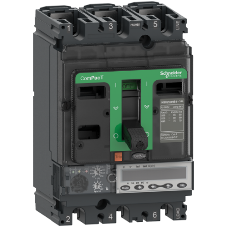 Picture of Circuit breaker, ComPacT NSX100HB1, 75kA/690VAC, 3 poles, MicroLogic 6.2E trip unit 40A