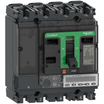 Picture of Circuit breaker, ComPacT NSX100R, 200kA/415VAC, 4 poles, MicroLogic 5.2E trip unit 100A