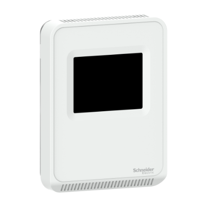 Picture of Sensor, SpaceLogic SLA Series, air quality, CO2, VOC, humidity, temperature, room, color touchscreen, analog outputs, matte white housing