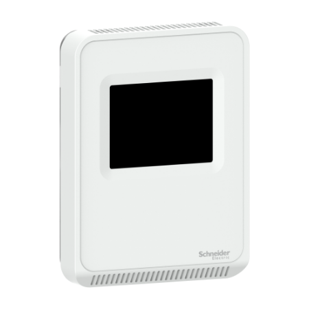 Picture of Sensor, SpaceLogic SLA Series, air quality, CO2, VOC, humidity, temperature, room, color touchscreen, analog outputs, matte white housing