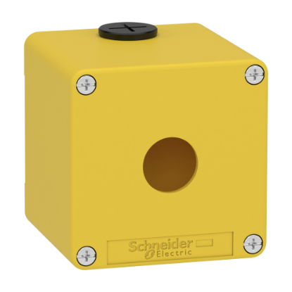 Picture of Die cast empty control station, Harmony XAP, XB2 SL, zinc alloy, yellow, M20, 1 cut out 22mm, 80x80x77mm, UL cULus
