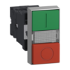 Picture of Illuminated double headed push button, Easy Harmony XA2, plastic, 22mm, 1 green flush I + 1 light + 1 red flush O, 24V AC DC, 1NO + 1NC