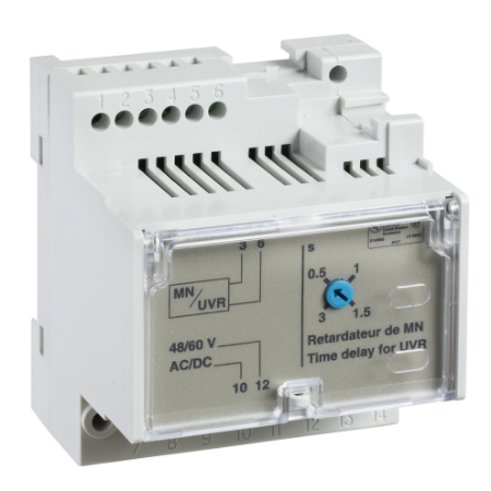 Picture of MN delay unit, MasterPact NT/NW, ComPacT NS, adjustable time delay 0.5s to 3s, 48/60VDC, 48/60VAC 50/60Hz, spare part