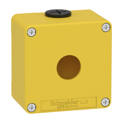 Picture of Die cast empty control station, Harmony XAP, XB2 SL, zinc alloy, yellow, M20, 1 cut out 22mm, 80x80x51,5mm, UL cULus