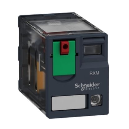 Picture of miniature plug in relay, Harmony Electromechanical Relays, 6A, 4CO, with LED, lockable test but to n, 230V AC
