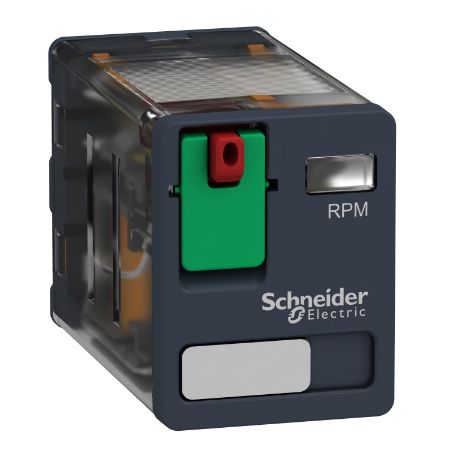 Picture of plug-in relay, Harmony electromechanical relays, 15A, 2CO, lockable test button, 24V AC