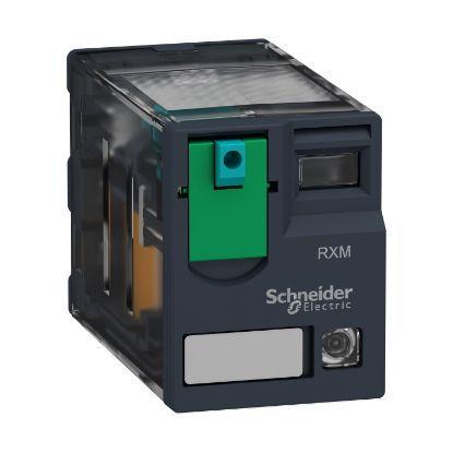 Picture of miniature plug in relay, Harmony Electromechanical Relays, 6A, 4CO, with LED, lockable test but to n, 125V DC