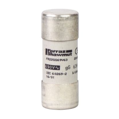 Picture of NFC cartridge fuses, TeSys GS, cylindrical, 22mm x 58mm, fuse type gG, 690VAC, 10A, without striker, set of 10 parts
