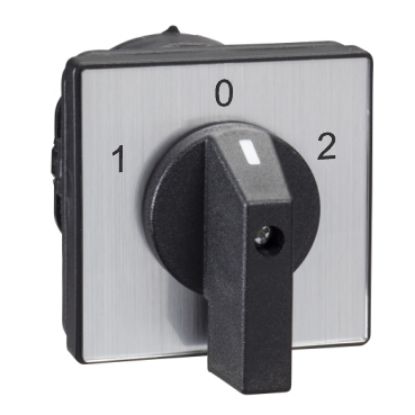 Picture of Complete cam switch, Harmony K1, K2, cam changeover switch, front mounting, plastic, 4 poles, position 0, 60degrees, 50A, 64x64mm, marked 1 0 2