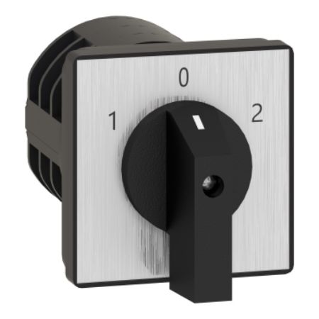 Picture of Complete cam switch, Harmony K1, K2, cam changeover switch, front mounting, plastic, 4 poles, position 0, 60degrees, 63A, 64x64mm, marked 1 0 2