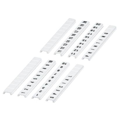 Picture of Marking strip, Linergy TR, clip in type, flat, 6mm, printed characters 1 to 10, printed horizontal, white, Set of 10