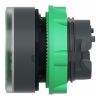Picture of Harmony XB5, Head for illuminated push button, plastic, green flush, 22mm, universal LED, spring return, plain lens