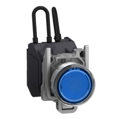 Picture of Push to test pilot light, Harmony XB4 - ATEX D, metal, blue, 22mm, integral LED, booted, 1NO, 24…254V
