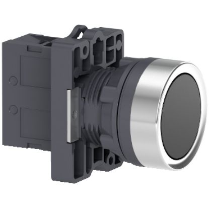 Picture of Complete push button, Easy Harmony XA2, plastic, flush, black, 22mm, spring return, unmarked, 1NO
