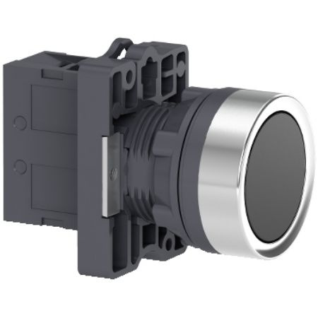 Picture of Complete push button, Easy Harmony XA2, plastic, flush, black, 22mm, spring return, unmarked, 1NO