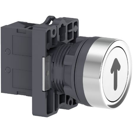 Picture of Complete push button, Easy Harmony XA2, plastic, flush, white, 22mm, spring return, marked UP ARROW, 1NO