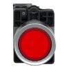 Picture of Complete illuminated push button, Easy Harmony XA2, plastic, flush, red, 22mm, spring return, 380V AC, 1NC
