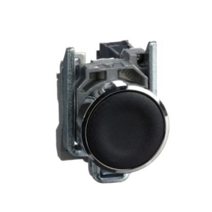Picture of Push button, metal, Harmony XB4, flush, black, 22mm, spring return, unmarked, 1NO