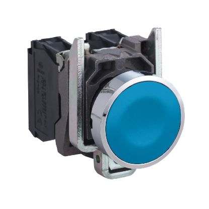 Picture of Push button, Harmony XB4, metal, flush, blue, 22mm, spring return, unmarked, 1NO