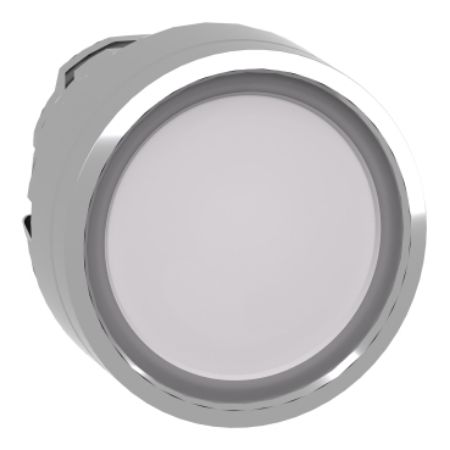 Picture of Harmony XB4, Head for illuminated push button, metal, white flush, 22mm, universal LED, spring return, plan lens