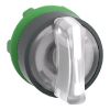 Picture of Head for illuminated selector switch, Harmony XB5, dark grey plastic, white handle, 22mm, universal LED, 3 positions, right to center