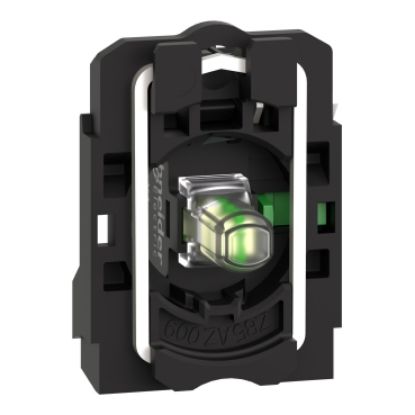 Picture of Harmony XB5, Complete body/contact assembly and light block, plastic, universal LED, body/fixing collar, 1NO, 24V AC DC