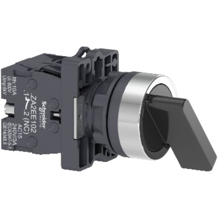 Picture of Complete selector switch Easy Harmony XA2, plastic, black, 22mm, long handle, 2 positions, stay put, 1NO + 1NC