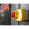 Picture of Control station, Harmony XALD, plastic, yellow lid, 1 emergency stop 40mm, turn to release, illuminated ring white red fixed, 1NO 1NC, 24V AC DC