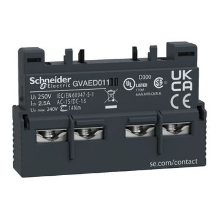 Picture of Add-on contact block,TeSys Deca Frame 2/3,1NC+1NO(fault),front,for GV2/GV3(except GV3ME)