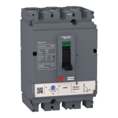 Picture of circuit breaker, EasyPact CVS100B, 25kA at 415VAC, 100A, TM-D trip unit, 3P3d