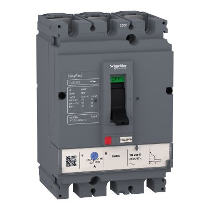 Picture of circuit breaker, EasyPact CVS100F, 36kA at 415VAC, 80A, TM-D trip unit, 3P3d