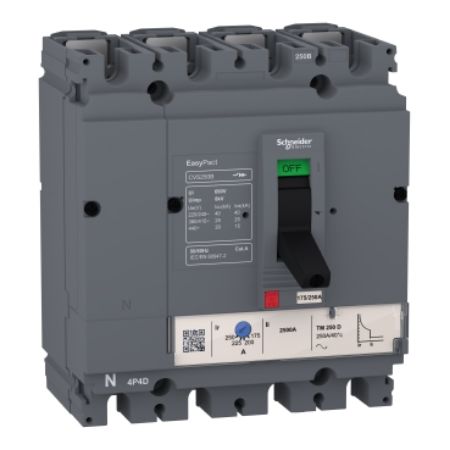 Picture of circuit breaker EasyPact CVS160B, 25kA at 415VAC, 125A rating thermal magnetic TM-D trip unit, 4P 4d