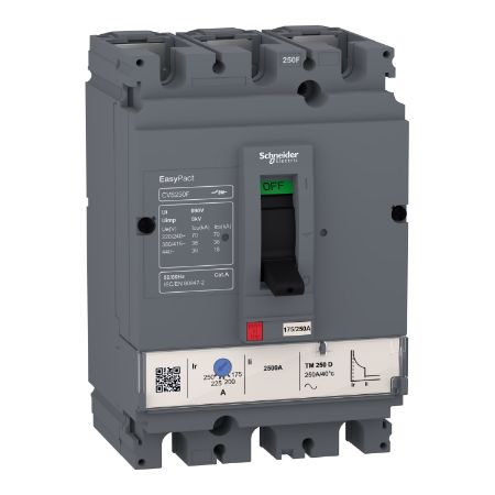 Picture of circuit breaker, EasyPact CVS160F, 36kA at 415VAC, 160A, TM-D trip unit, 3P3d