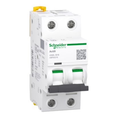 Picture of Miniature circuit breaker (MCB), Acti9 iC60L, 2P, 16A, B curve, 15000A (IEC/EN 60898-1), 25kA (IEC/EN 60947-2)