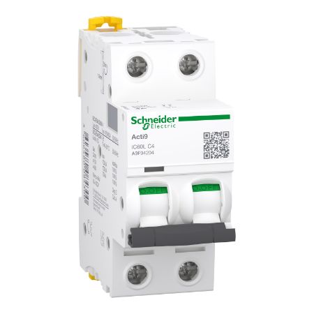 Picture of Miniature circuit breaker (MCB), Acti9 iC60L, 2P, 4A, C curve, 15000A (IEC/EN 60898-1), 100kA (IEC/EN 60947-2)